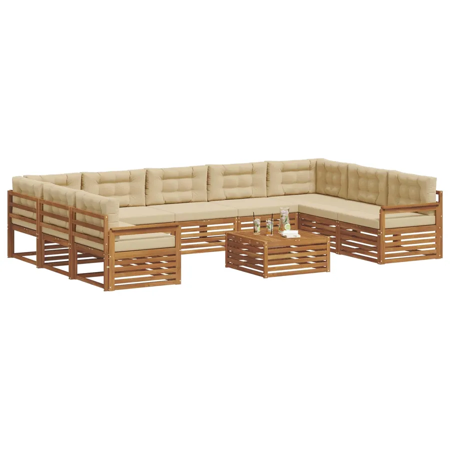 Ensemble de canapés d'extérieur 10 pcs Naturel et Beige - 3