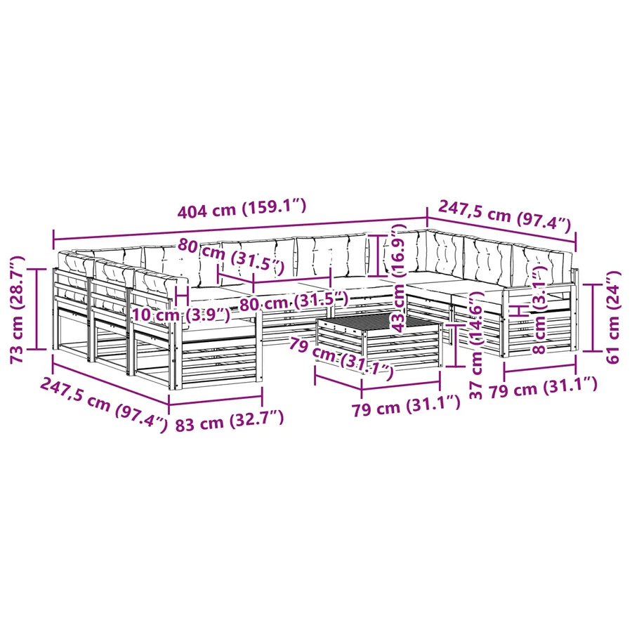 Ensemble de canapés d'extérieur 10 pcs Naturel et Beige - 8