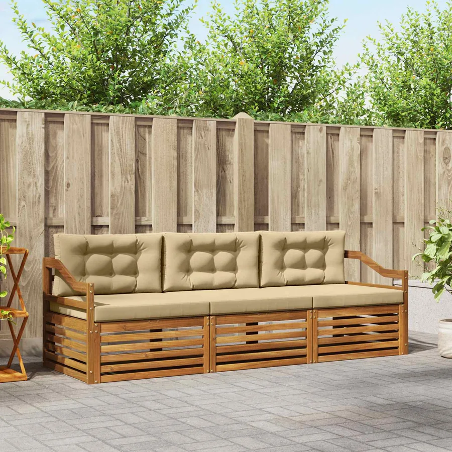 Ensemble de canapés d'extérieur 3 pcs Naturel et Beige