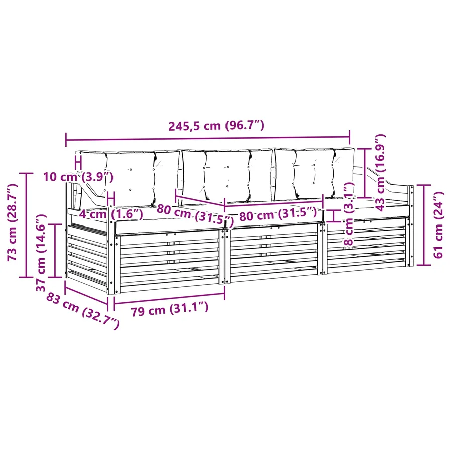 Ensemble de canapés d'extérieur 3 pcs Naturel et Beige - 8
