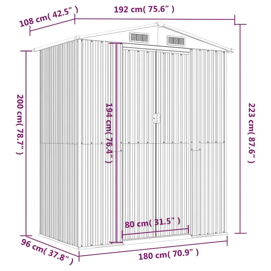 Abri de jardin Anthracite 192x108x223 cm Métal galvanisé - 8