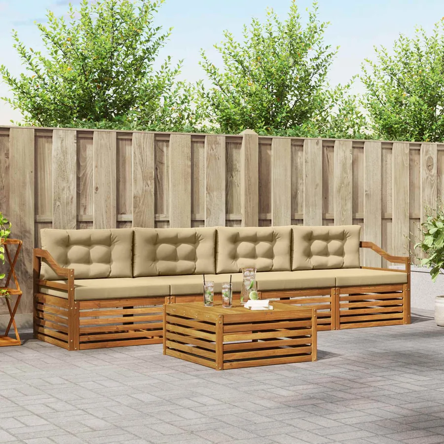 Ensemble de canapés d'extérieur 5 pcs Naturel et Beige