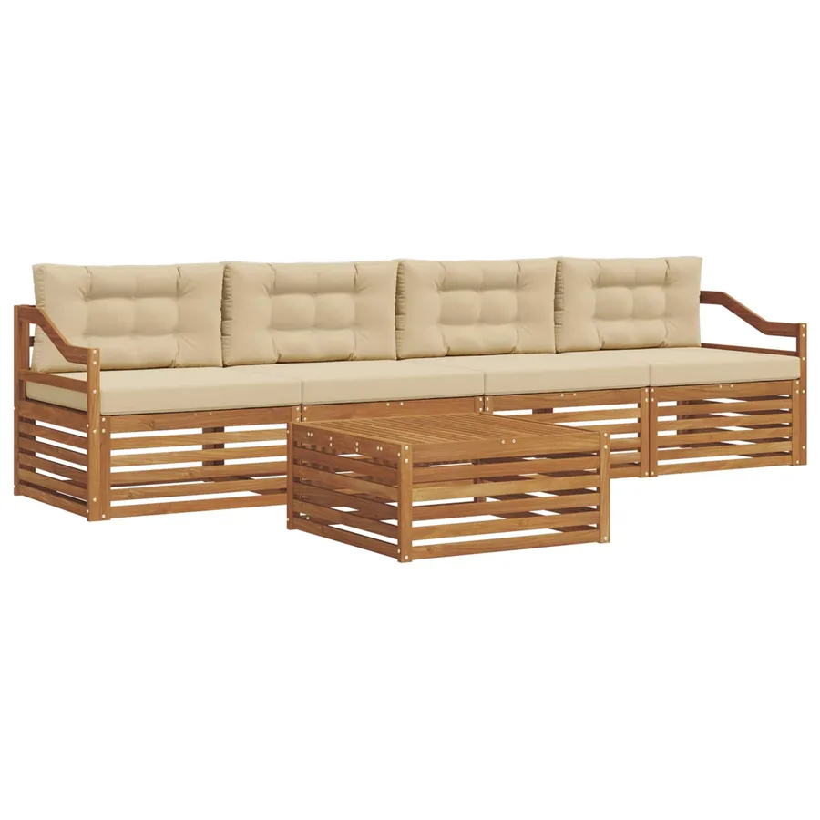 Ensemble de canapés d'extérieur 5 pcs Naturel et Beige - 2