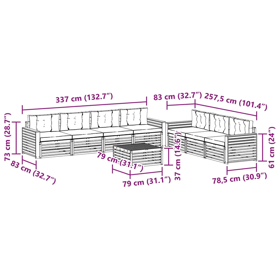 Ensemble de canapés d'extérieur 8 pcs Naturel et Beige - 9