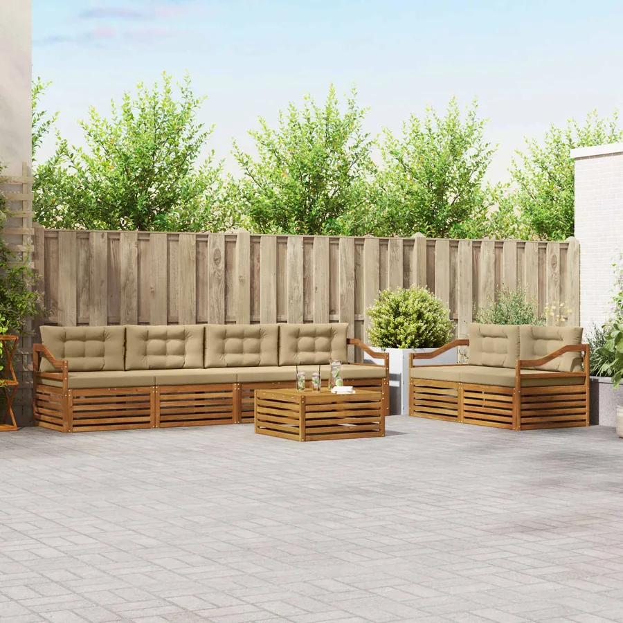 Ensemble de canapés d'extérieur 7 pcs Naturel et Beige