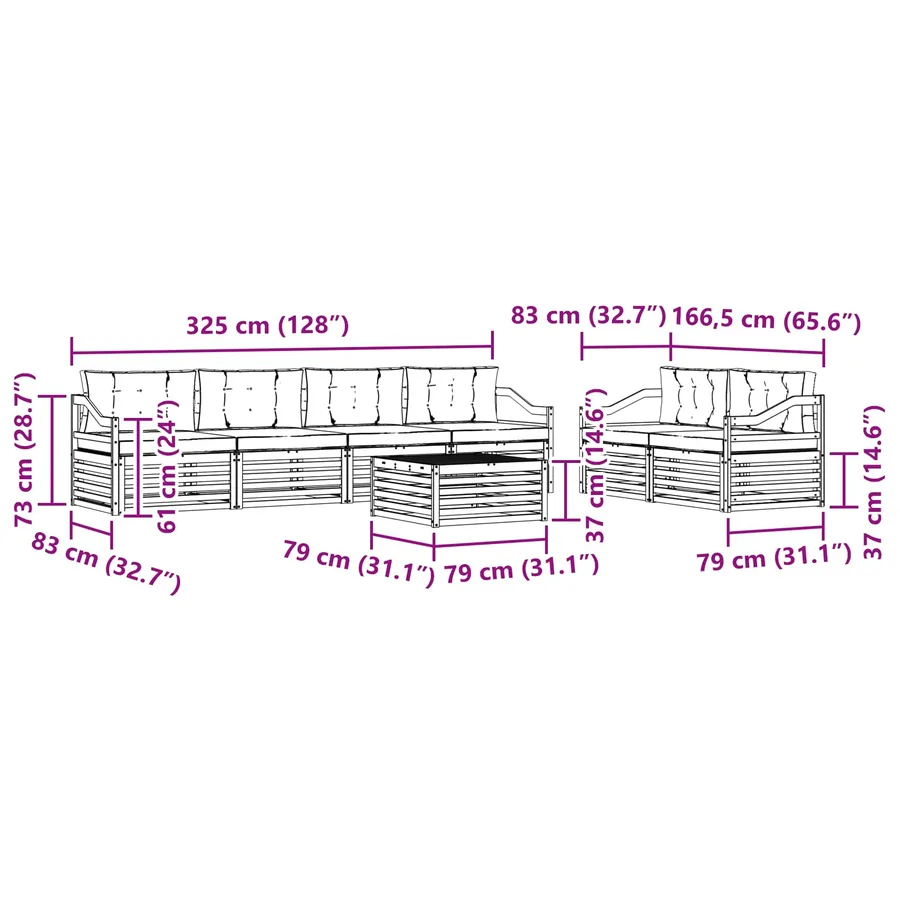 Ensemble de canapés d'extérieur 7 pcs Naturel et Beige - 9