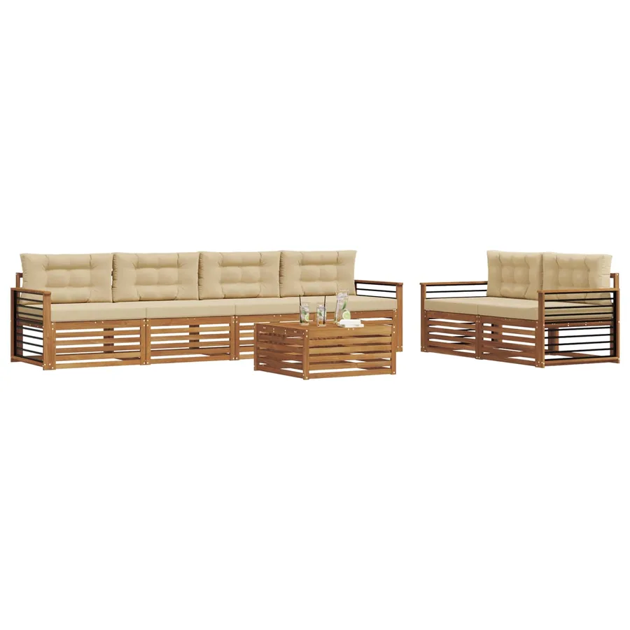 Ensemble de canapés d'extérieur 7 pcs Naturel et Beige - 3