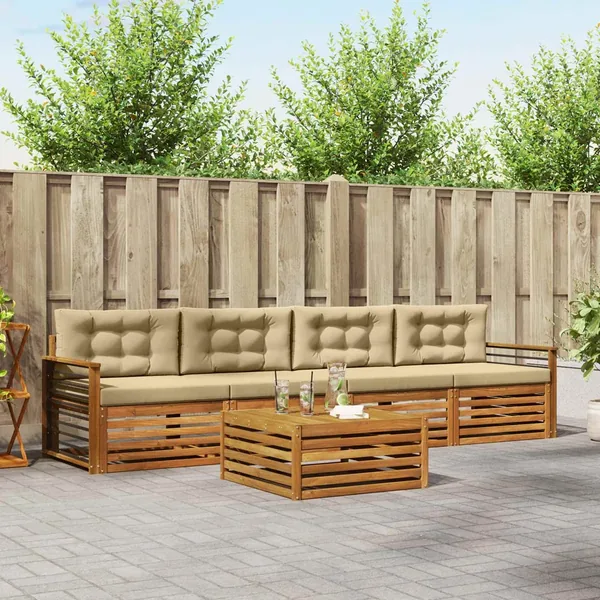 Ensemble de canapés d'extérieur 5 pcs Naturel et Beige