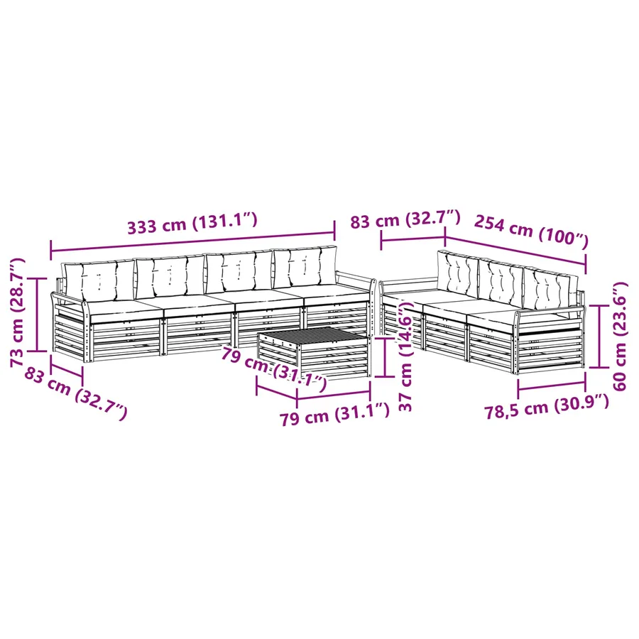 Ensemble de canapés d'extérieur 8 pcs Naturel et Beige - 9
