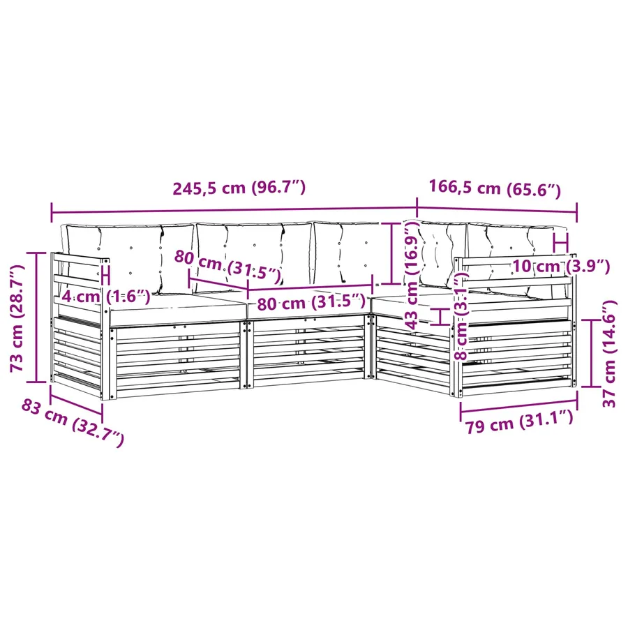 Ensemble de canapés d'extérieur 4 pcs Naturel et Beige - 9