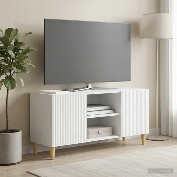 Meuble TV Blanc 102 x 34,5 x 50 cm Bois d'ingénierie
