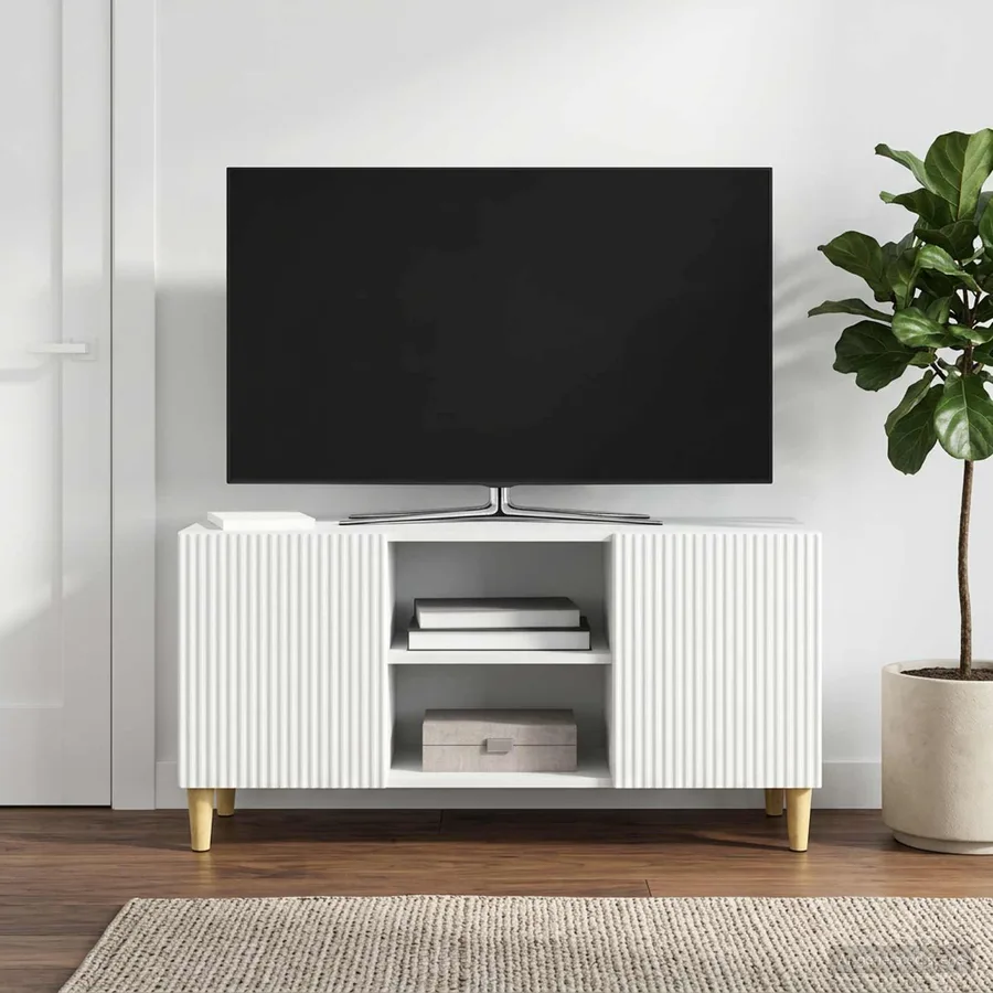 Meuble TV Blanc 102 x 34,5 x 50 cm Bois d'ingénierie - 4