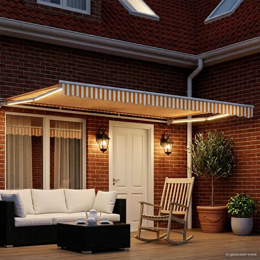 Auvent rétractable électrique Jaune et blanc 4 × 3,5 m - 3