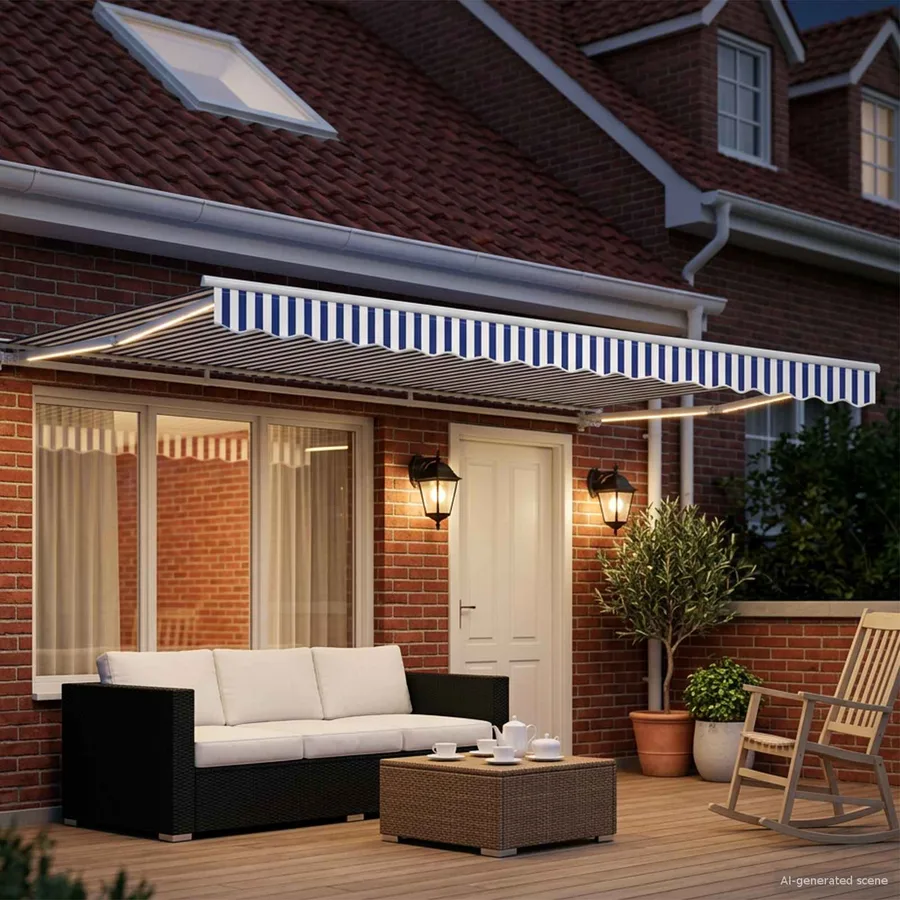 Auvent rétractable électrique Bleu et Blanc 4 × 3,5 m - 3