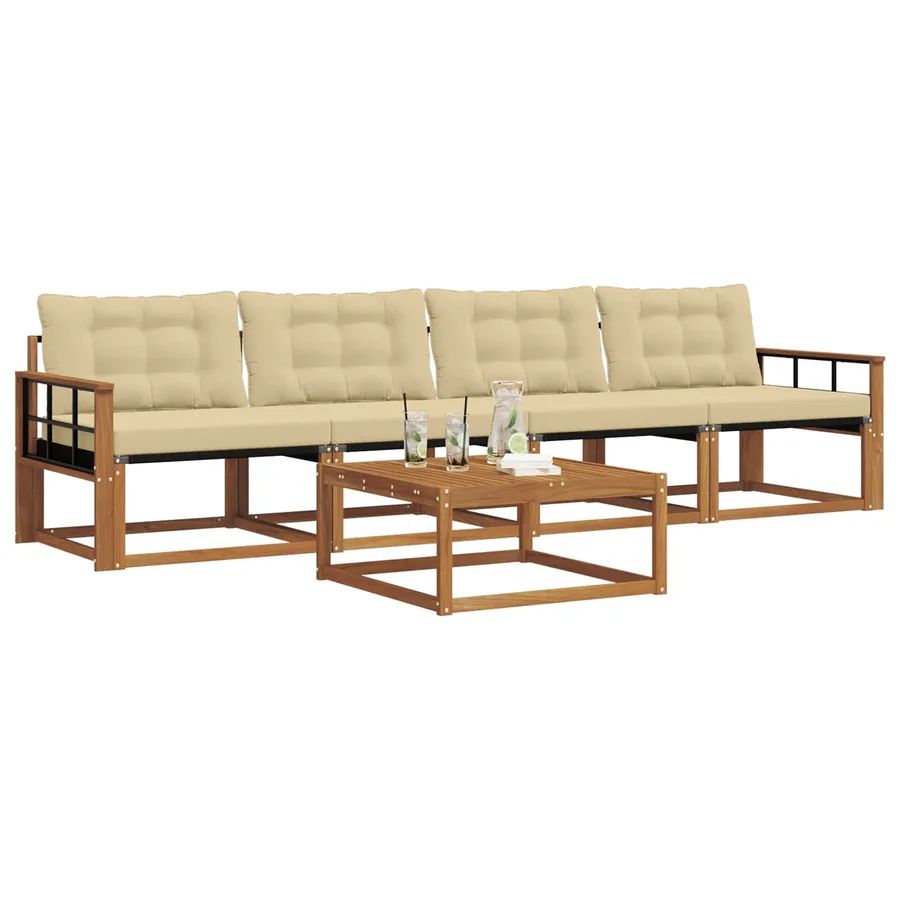 Ensemble de canapés d'extérieur 5 pcs Naturel et Beige - 3