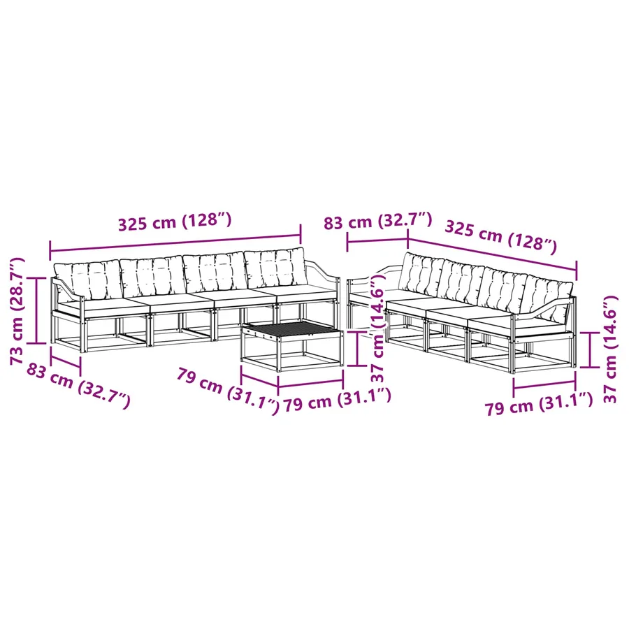Ensemble de canapés d'extérieur 9 pcs Naturel et Crème - 12