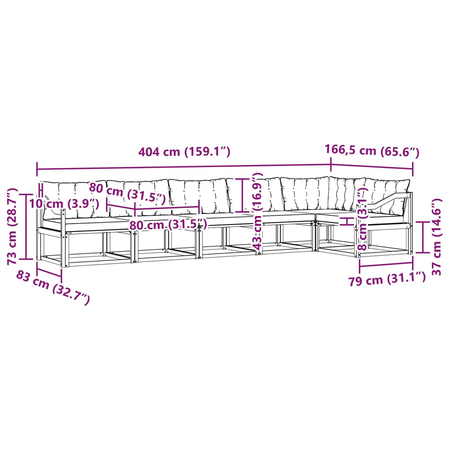 Ensemble de canapés d'extérieur 6 pcs Naturel et Noir - 12