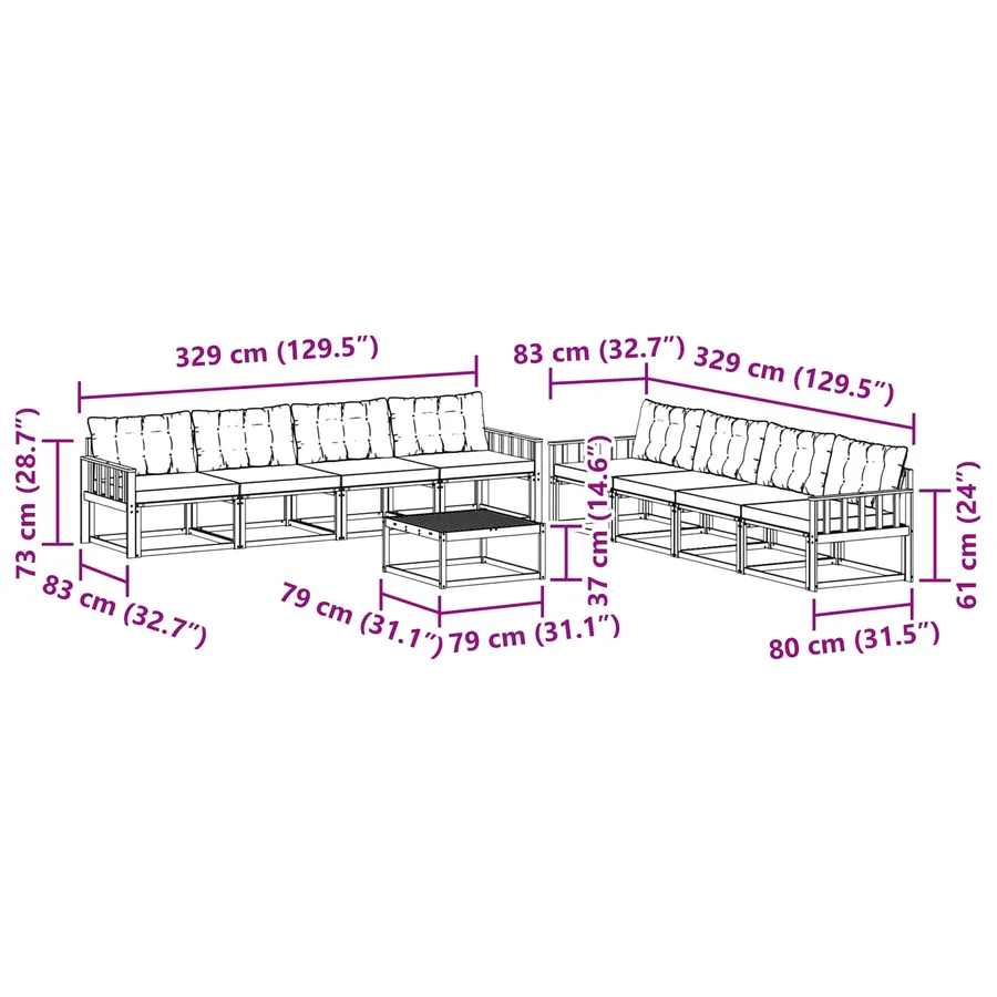 Ensemble de canapés d'extérieur 9 pcs Naturel et Crème - 12