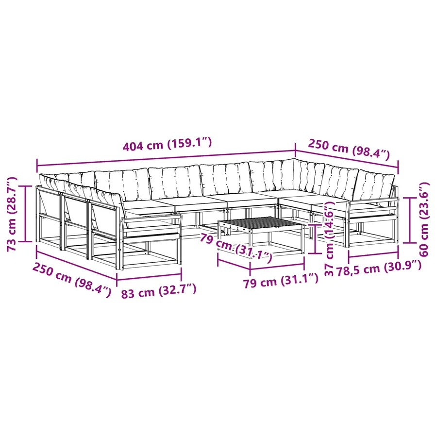 Ensemble de canapés d'extérieur 10 pcs Naturel et Crème - 13