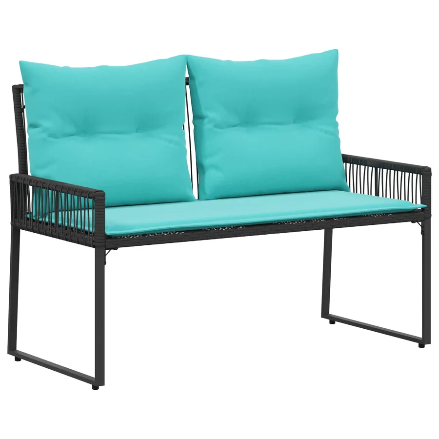 Banc extérieur avec coussin 4 pcs Noir et turquoise polyrotin - 2