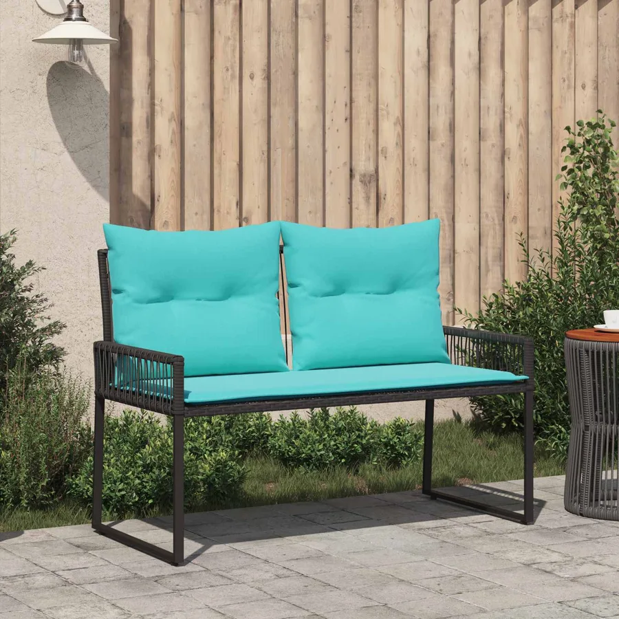 Banc extérieur avec coussin 4 pcs Noir et turquoise polyrotin - 3