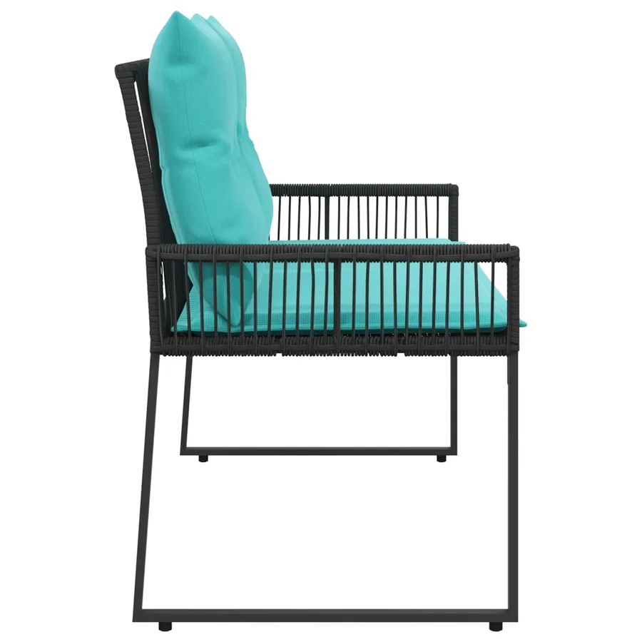 Banc extérieur avec coussin 4 pcs Noir et turquoise polyrotin - 6