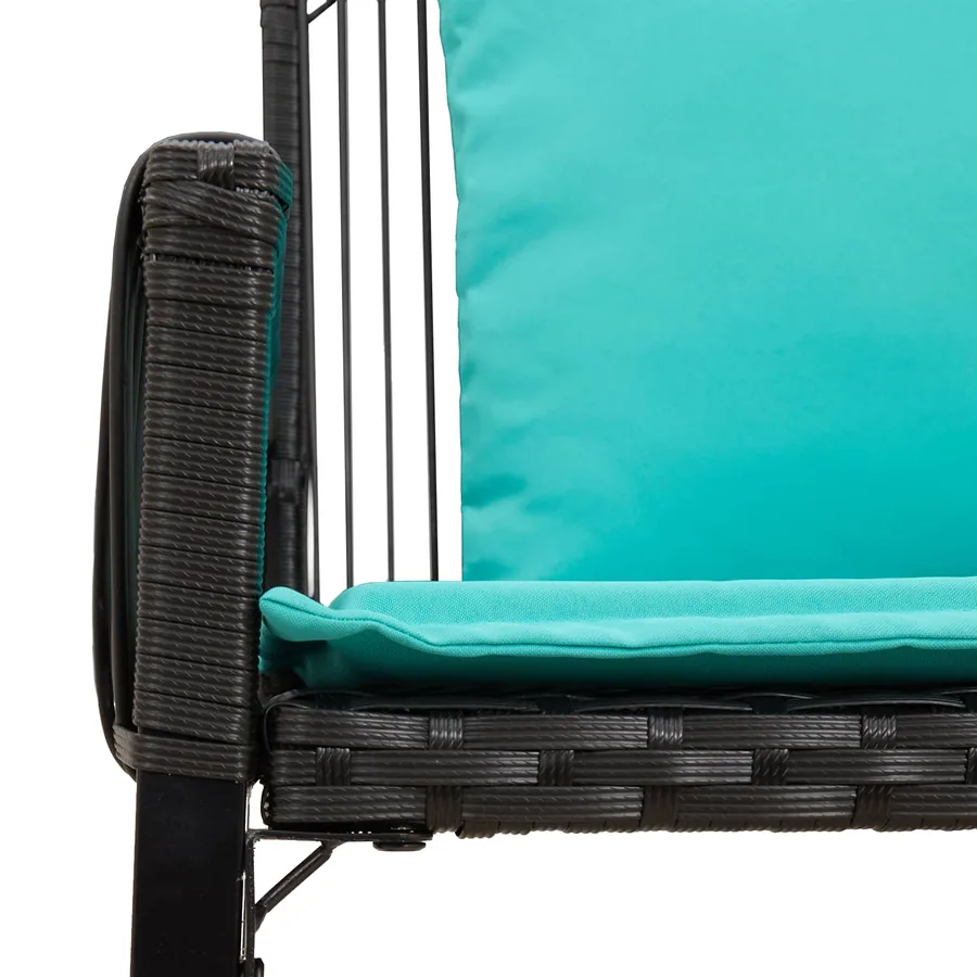 Banc extérieur avec coussin 4 pcs Noir et turquoise polyrotin - 9