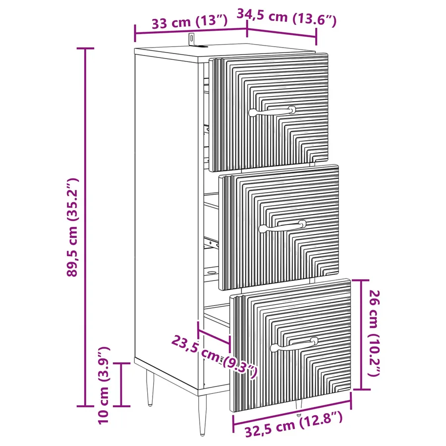 Armoire à tiroirs Blanc brillant 33 x 34,5 x 89,5 cm - 12