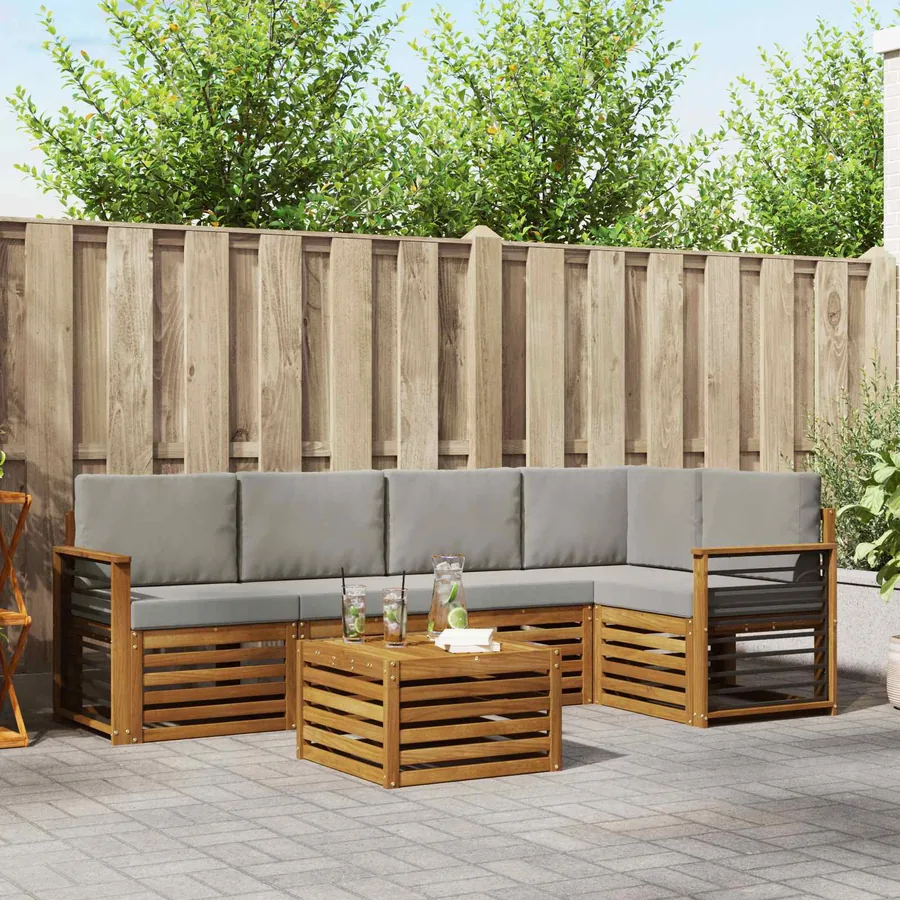 Ensemble de canapé d'angle 6 pcs Gris Naturel et Clair
