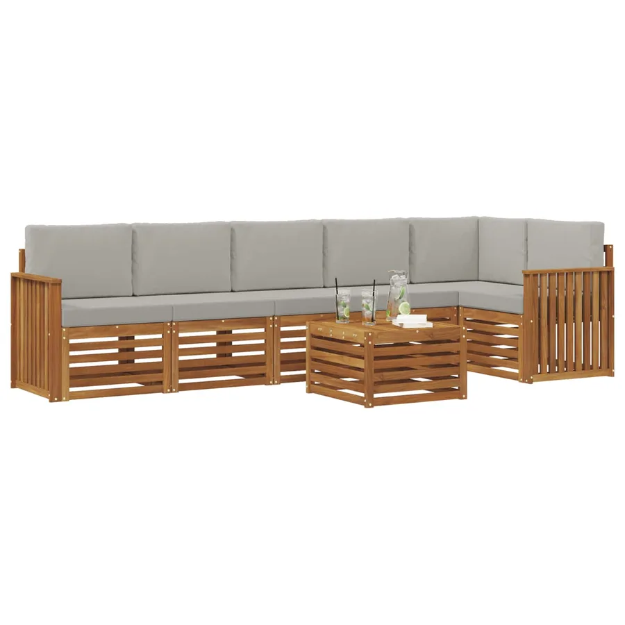 Ensemble de canapé d'angle 7 pcs Gris Naturel et Clair - 3