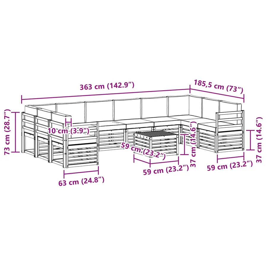Ensemble de canapés d'extérieur 11 pcs Gris Naturel et Clair - 10