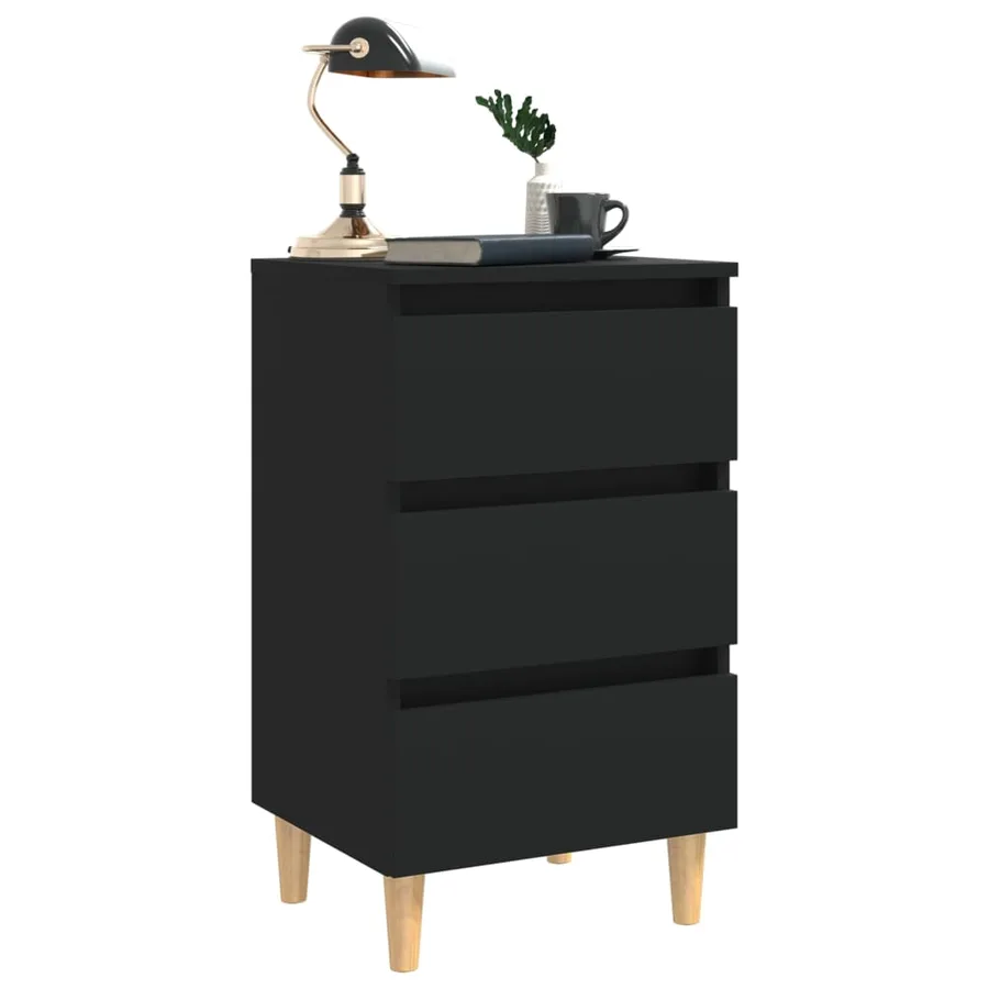 Table de chevet avec pieds en bois noir 40x35x69 cm - 3