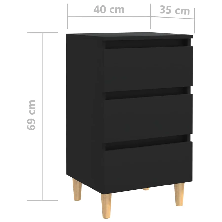 Table de chevet avec pieds en bois noir 40x35x69 cm - 7