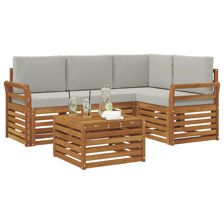 Ensemble de canapés d'extérieur 5 pcs Gris Naturel et Clair - 3