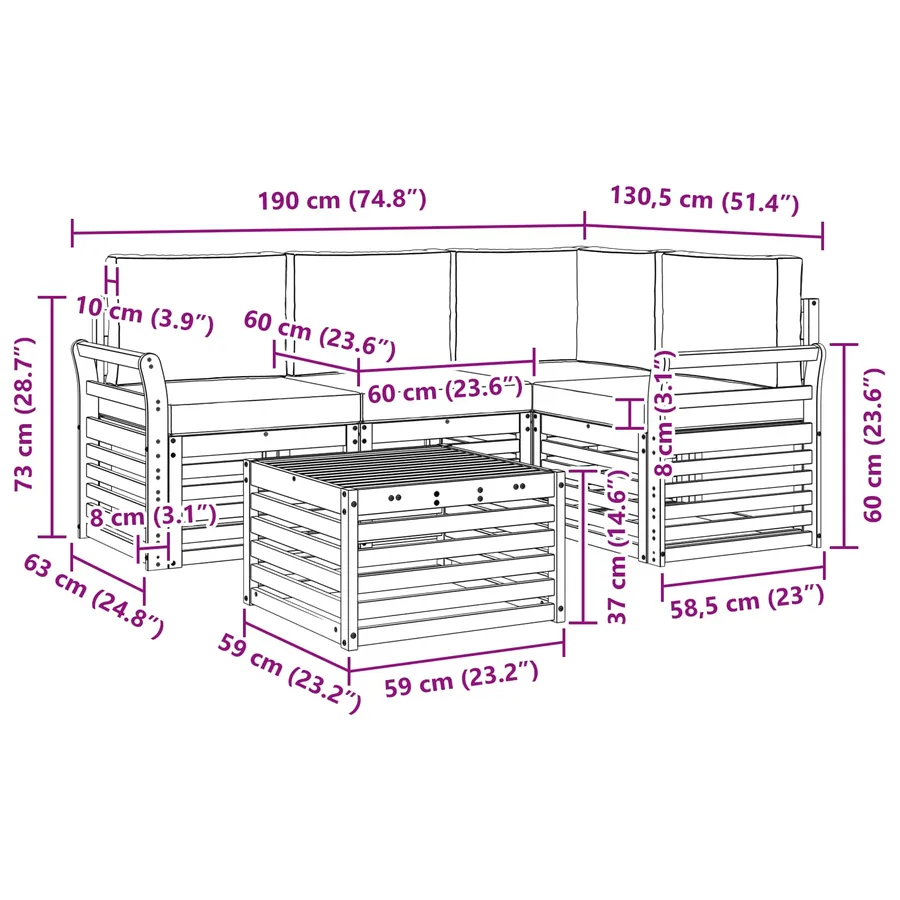 Ensemble de canapés d'extérieur 5 pcs Gris Naturel et Clair - 8