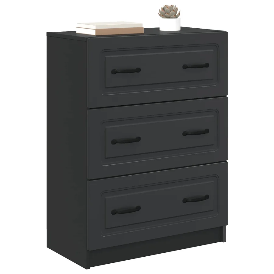 Armoire à tiroirs Noir 66 x 34,5 x 87 cm Bois d'ingénierie - 3
