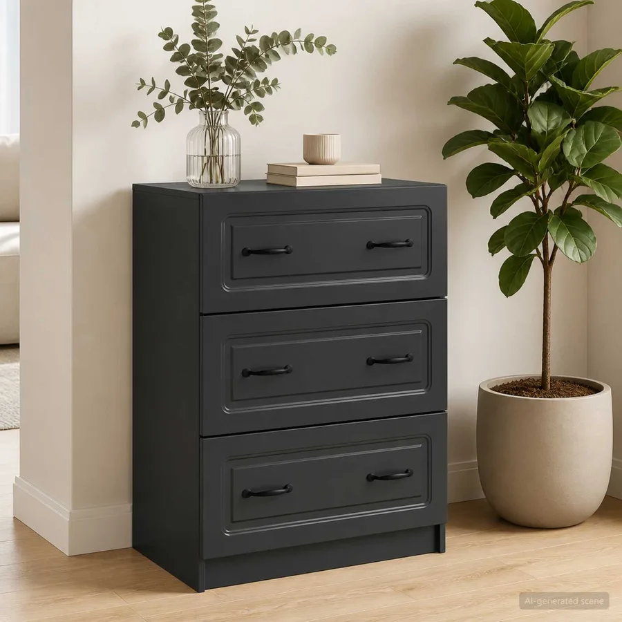 Armoire à tiroirs Noir 66 x 34,5 x 87 cm Bois d'ingénierie - 4