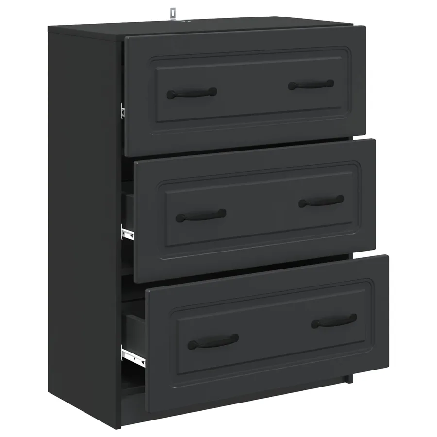 Armoire à tiroirs Noir 66 x 34,5 x 87 cm Bois d'ingénierie - 5