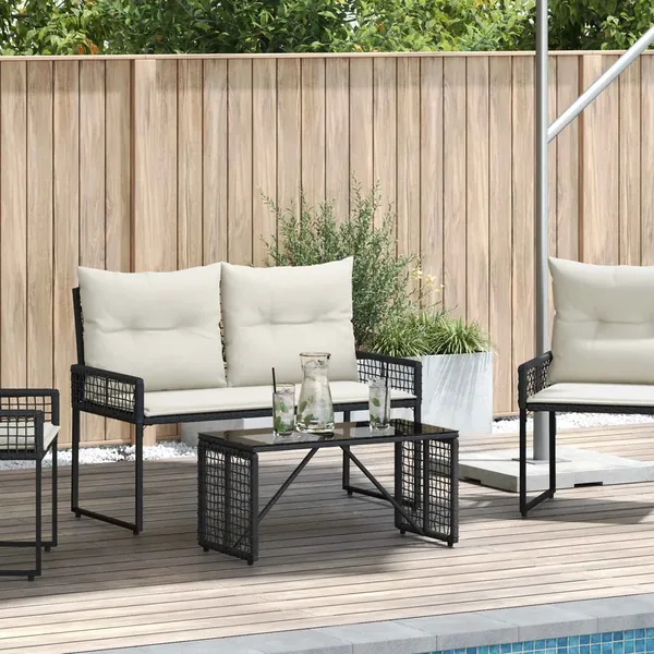 Table de jardin Noir 80 x 40 x 40 cm Rattan PE et Verre