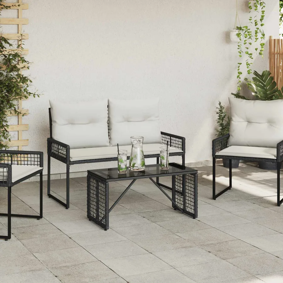 Table de jardin Noir 80 x 40 x 40 cm Rattan PE et Verre - 3