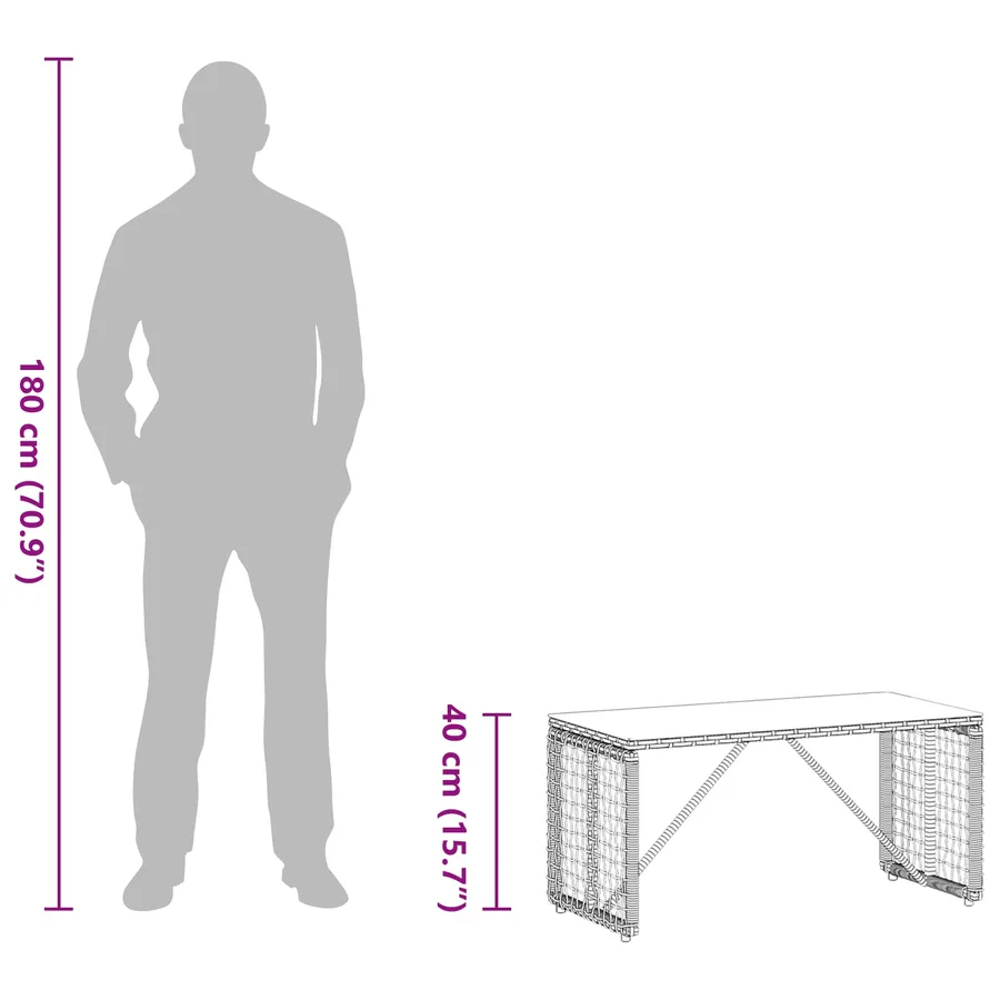 Table de jardin Noir 80 x 40 x 40 cm Rattan PE et Verre - 8