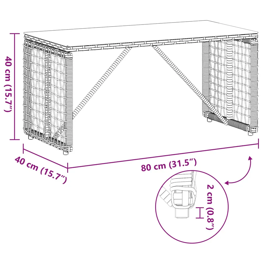 Table de jardin Noir 80 x 40 x 40 cm Rattan PE et Verre - 9