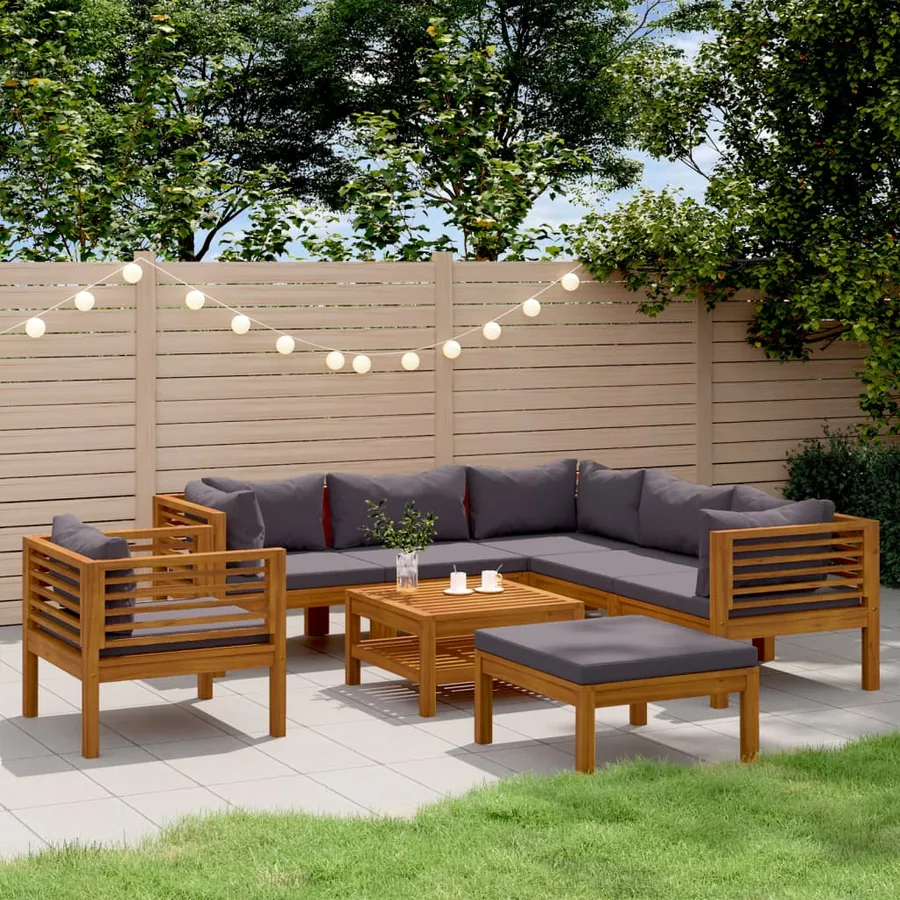 Salon de jardin 8 pcs avec coussin Bois d'acacia solide