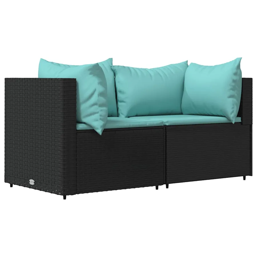 Salon de jardin 3 pcs avec coussins Noir Résine tressée - 3