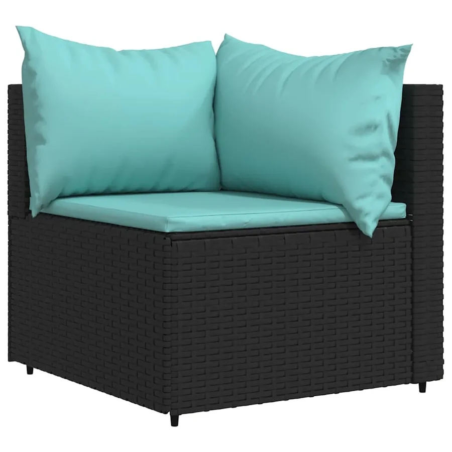 Salon de jardin 3 pcs avec coussins Noir Résine tressée - 4