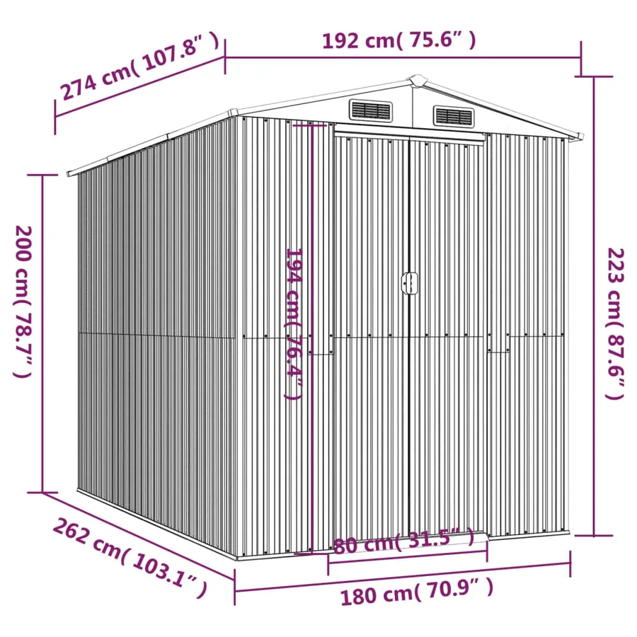 Abri de jardin Anthracite 192x274x223 cm Acier galvanisé - 8