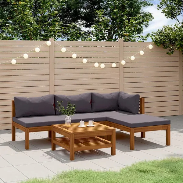 Salon de jardin 5 pcs avec coussin Bois d'acacia solide