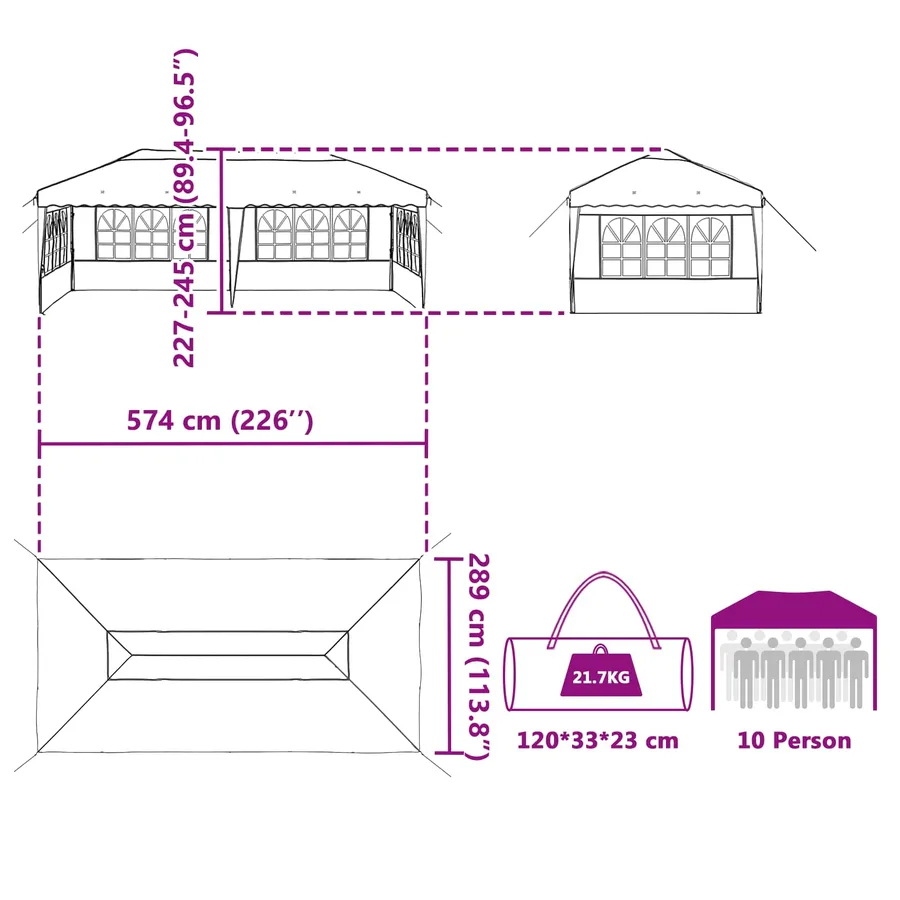 Tente de fête pop-up 575 x 289 x 245 cm Marron - 17