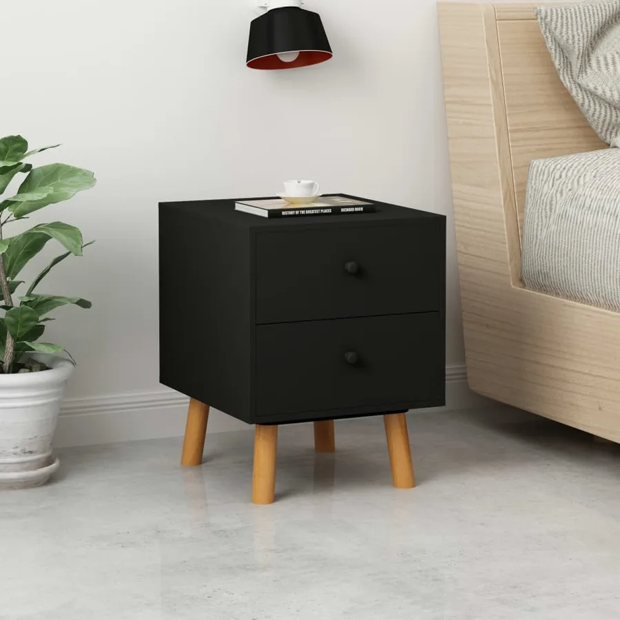 Tables de chevet 2 pcs Noir 40 x 30 x 50 cm Pin massif - 2