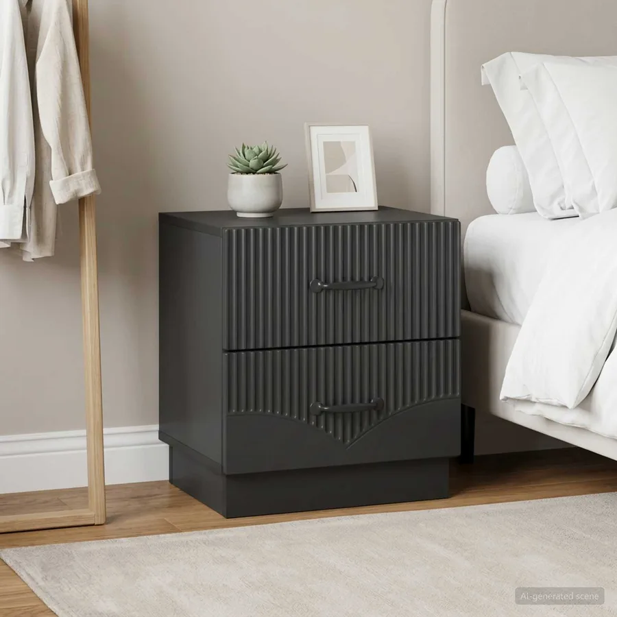 Cabinet de chevet avec tiroir 2 pcs Noir 43 x 34,5 x 44,5 cm - 4